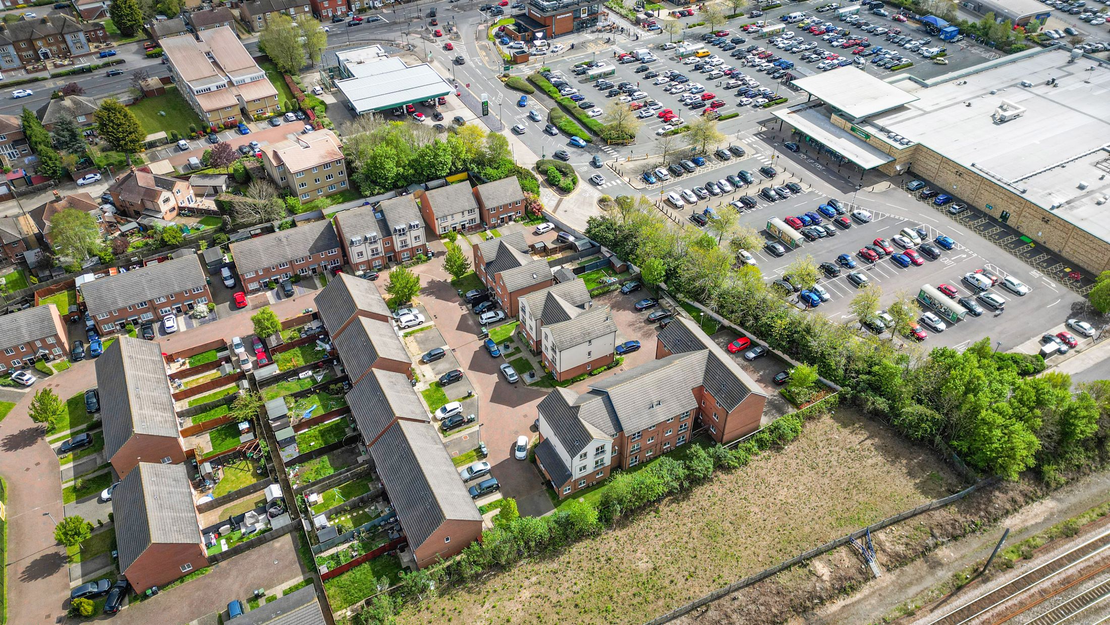 Aerial view of Frederick Drive with Brotherhood Shopping Park beyond